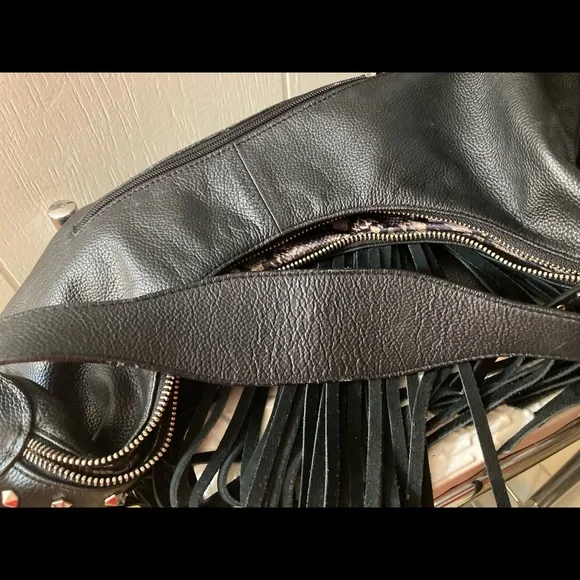 Harley-Davidson Black Studded Fringe Hobo Bag - Picture 5 of 8